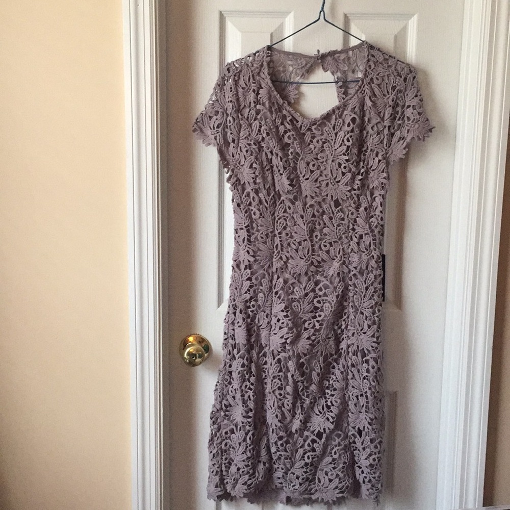 Slate grey lace open back mini dress